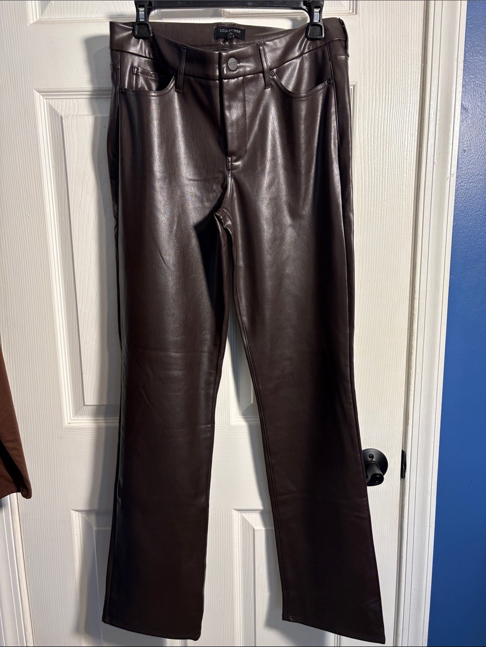 NYDJ Sculpt Her Lift Tuck Faux Brown Leather Pants Size 6